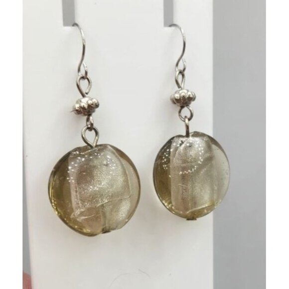 Smoky Gray/Clear Glass Beaded Dangle Earrings - Round - Picture 2 of 3